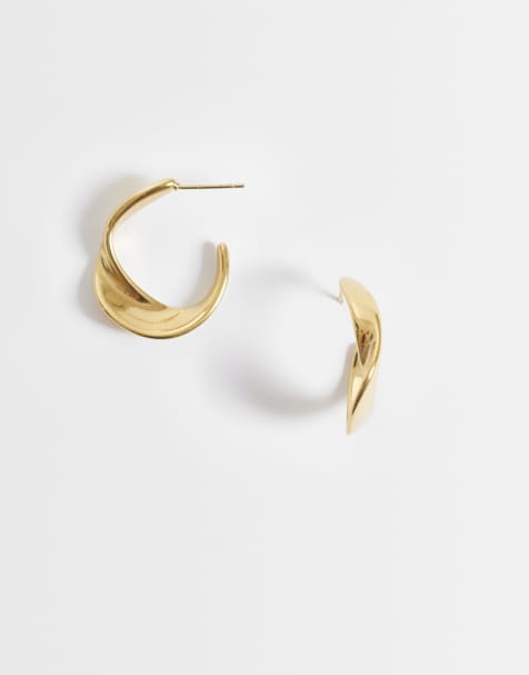 Lost Souls sleek wave hoop earrings in 18k gold plated stainless steel - view 1