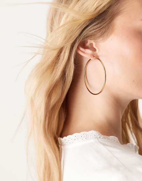 Lost Souls stainless steel 18ct gold plated 60mm hoop earrings - view 1