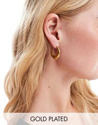 stainless steel 18ct gold plated geo hoop earrings