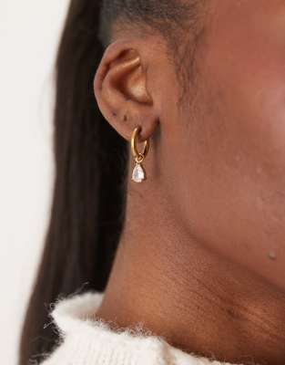 LOST SOULS Lost Souls stainless steel 18ct gold plated huggie hoop earrings with crystal tear drop