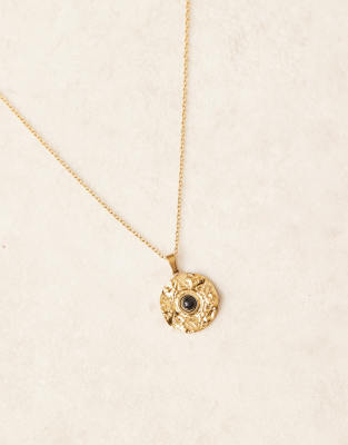 Lost Souls Stainless Steel 18ct Gold Plated Molten Coin Pendant Necklace With Black Stone In Gold