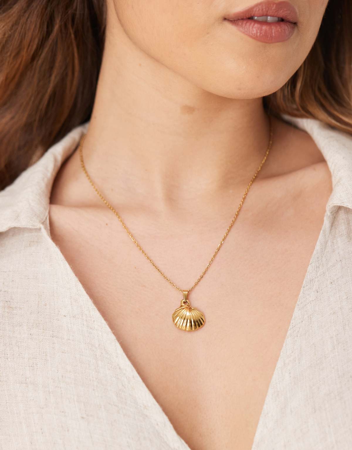 Lost Souls stainless steel 18ct gold plated shell pendant necklace