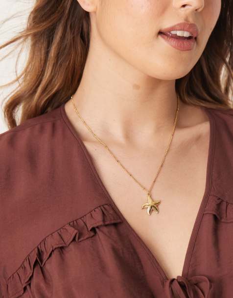 Lost Souls stainless steel 18ct gold plated starfish pendant necklace - view 1