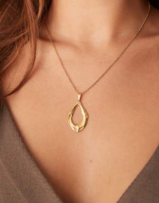 stainless steel 18ct gold plated statement molten pendant necklace