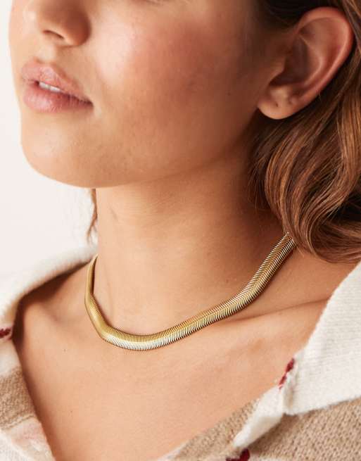 Lost Souls stainless steel 18k gold plated statement flat snake chain necklace
