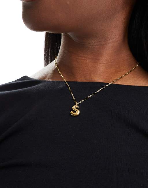 Lost Souls stainless steel 18kt gold plated bubble initial S necklace , 2 of 4