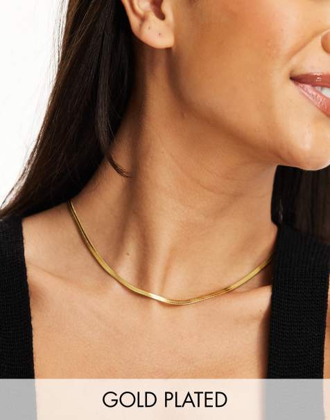 Lost Souls stainless steel 18kt gold plated flat snake chain necklace - view 1