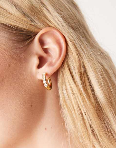 Lost Souls stainless steel 18kt gold plated huggie hoop earrings with embedded crystals - view 1