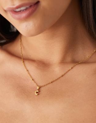 stainless steel 18kt gold plated mini bubble initial 'C' necklace