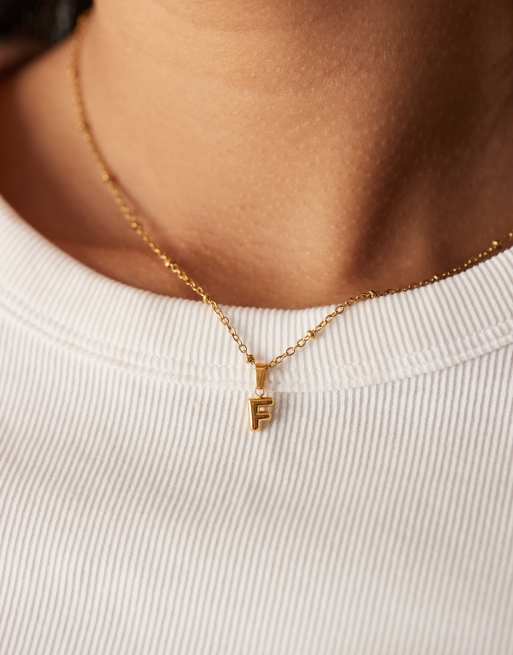 Lost Souls stainless steel 18kt gold plated mini bubble initial 'F' necklace 