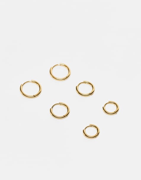 Lost Souls stainless steel 18kt gold plated multipack of huggie hoop earrings - view 1