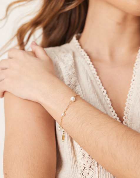 Lost Souls stainless steel 18kt gold plated pearl charm bracelet - view 1