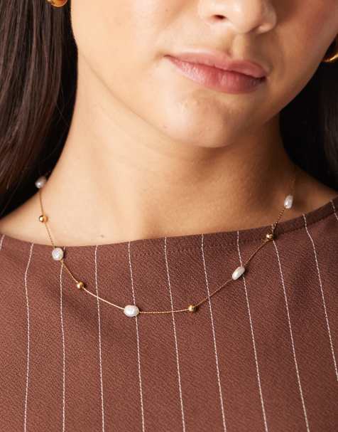 Lost Souls stainless steel 18kt gold plated pearl charm choker necklace - view 1