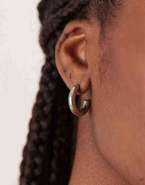 Lost Souls stainless steel 20mm tube hoop earrings in silver - view 1