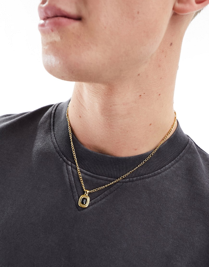 stainless steel 46cm length black pendant necklace in gold