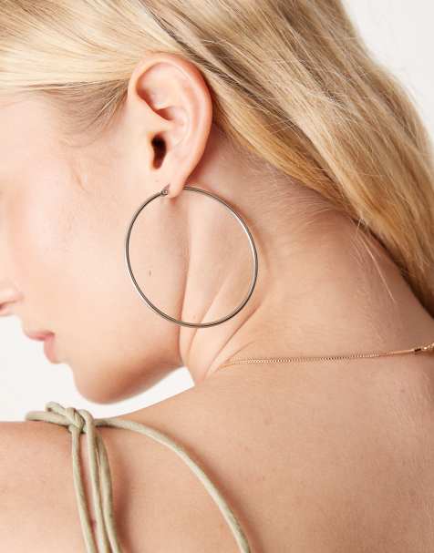 Lost Souls stainless steel 60mm hoop earrings in silver - view 1