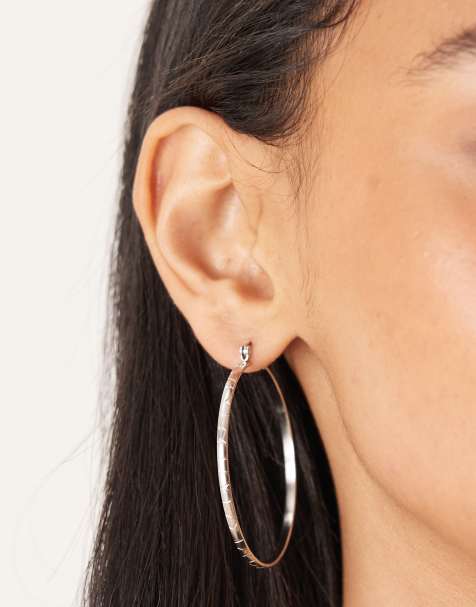 Lost Souls stainless steel big hoop textured earrings in silver - view 1
