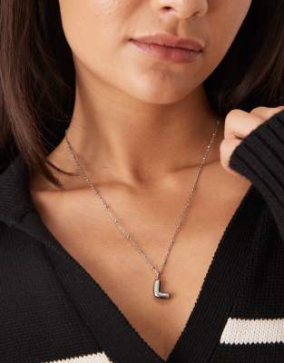 stainless steel bubble initial 'L' necklace in silver