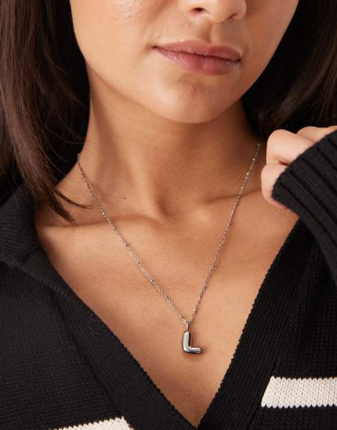Lost Souls stainless steel bubble initial 'L' necklace in silver - view 1