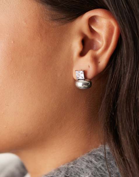 Lost Souls stainless steel bubble stud earrings with crystal detail in silver - view 1