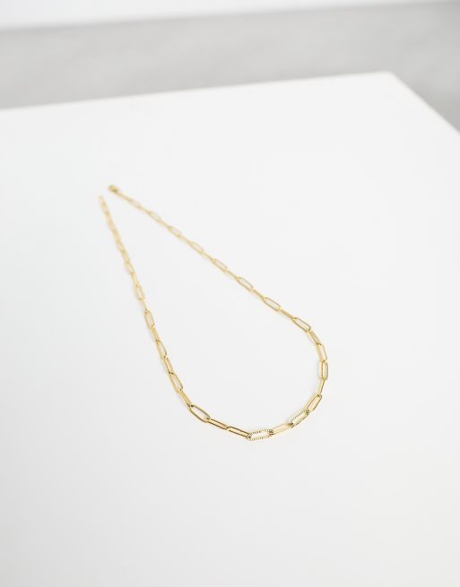 Stainless Steel Flat Link Chain Necklace - Gold Plated Paperclip Chain  Necklace