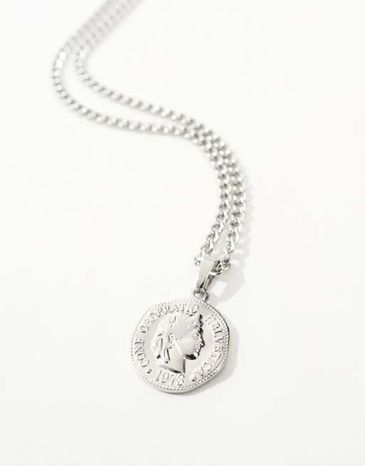 Lost Souls stainless steel coin pendant necklace in silver, 2 of 4