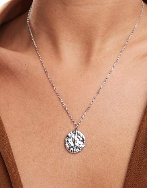 Lost Souls stainless steel coin pendant necklace in silver ASOS