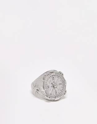 Lost Souls stainless steel compass signet ring in silver