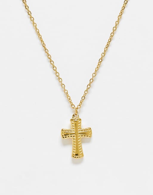 Lost Souls stainless steel cross pendant necklace in gold