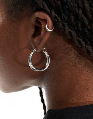 stainless steel curved chunky hoop earrings in silver