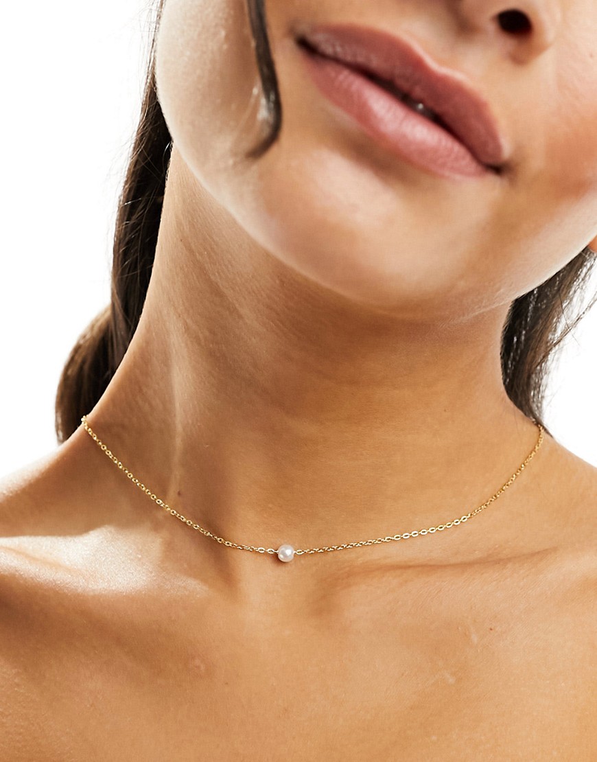 stainless steel dainty pearl necklace-Gold