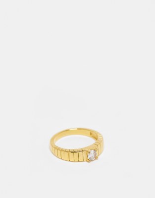 LOST SOULS Lost Souls stainless steel etched band ring with crystal embellishment in gold