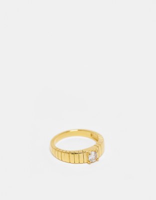 Lost Souls stainless steel etched band ring with crystal embellishment in gold - ASOS Price Checker