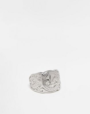 Lost Souls stainless steel fleur signet ring in silver  - ASOS Price Checker