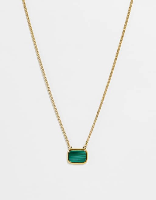Lost Souls stainless steel green malachite pendant necklace in gold