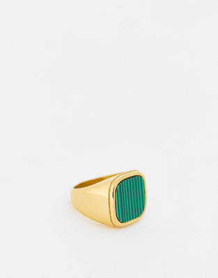 Lost Souls stainless steel green malachite signet ring in gold - ASOS Price Checker