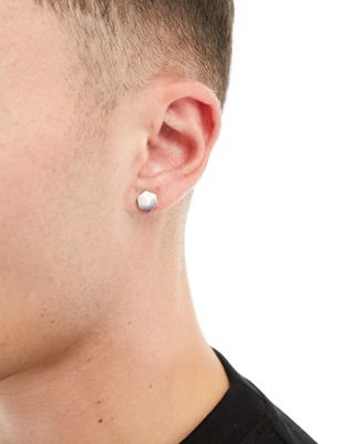 Lost Souls stainless steel hexagonal plug earrings in platinum