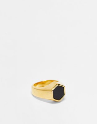 Lost Souls stainless steel hexagonal signet ring in gold stainless steel