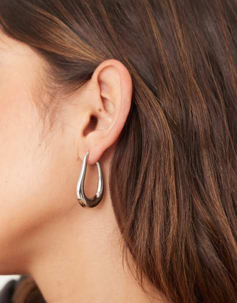 Lost Souls stainless steel irregular hoop earrings in silver - view 1