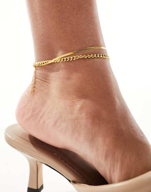 Lost Souls stainless steel layered chain anklet in gold