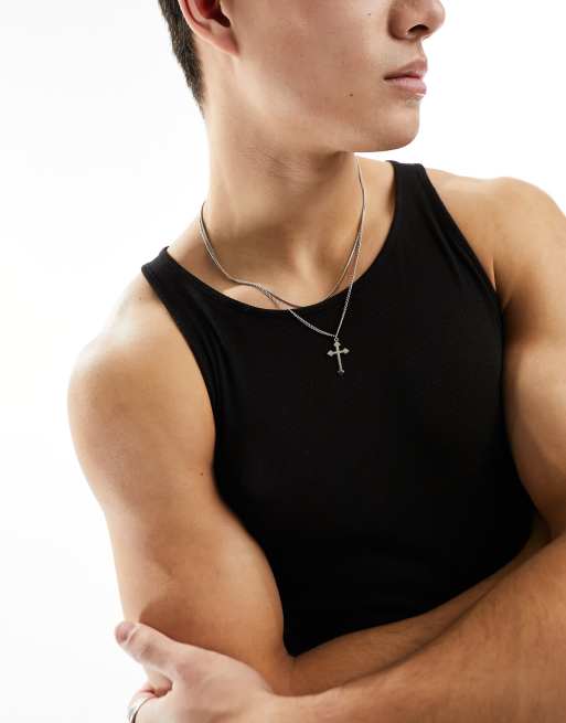 Lost Souls stainless steel layered cross necklace in platinum, 2 of 4