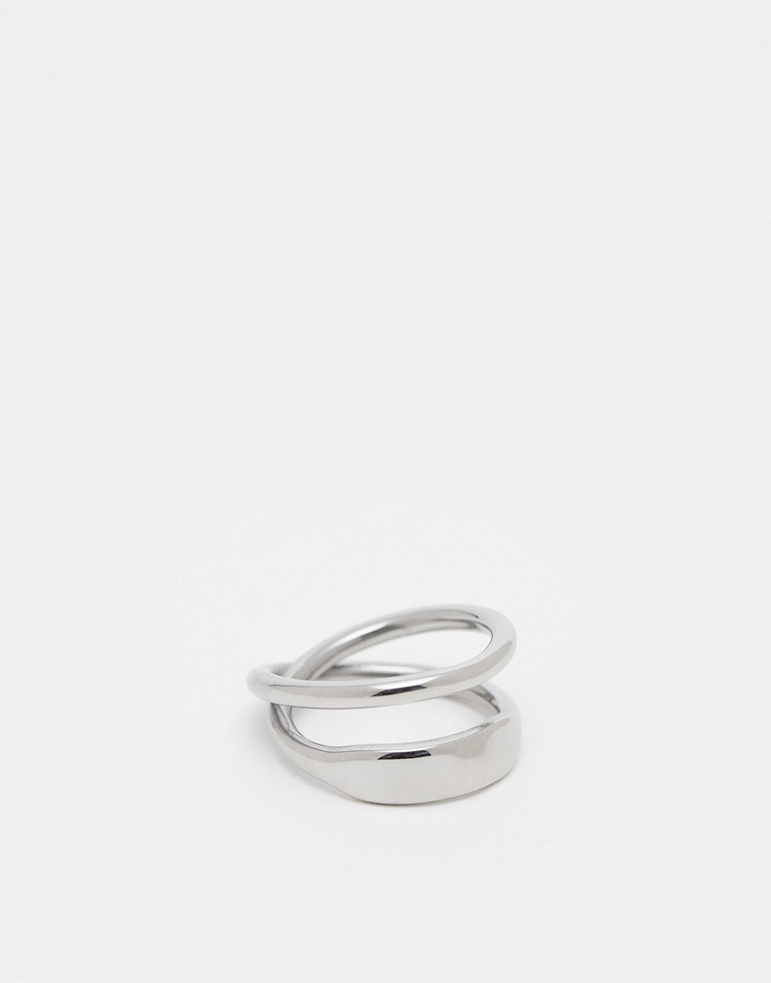 Lost Souls stainless steel layered ring in platinum-Silver