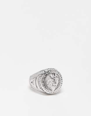 Lost Souls stainless steel lion chunky ring in stainless steel-Silver