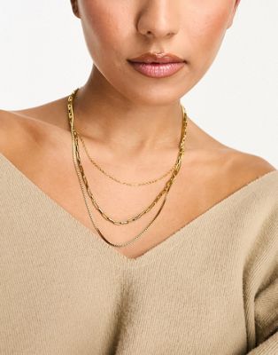 Lost Souls Stainless Steel Multi Row Chain Necklace In Gold