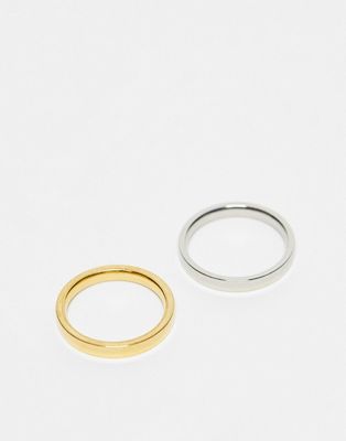 stainless steel pack of 2 3mm band rings in platinum and gold