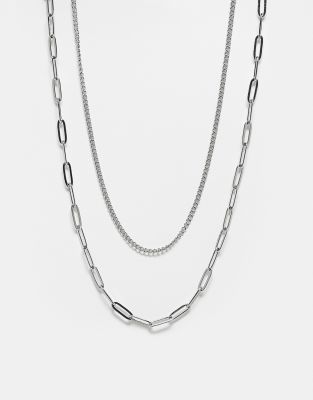 Lost Souls Stainless Steel Pack Of 2 Chain Necklaces In Silver In Metallic