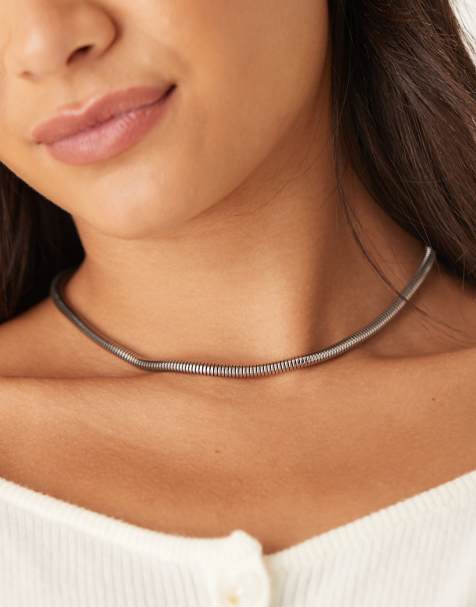 Lost Souls stainless steel rounded snake chain necklace in silver - view 1