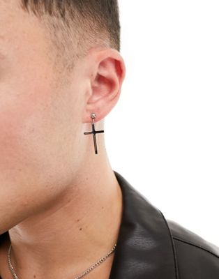 Lost Souls stainless steel singular earring with cross charm in platinum - ASOS Price Checker