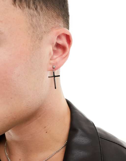 Mens stud sales cross earrings