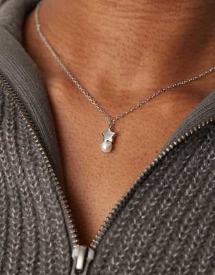 Серебряное ожерелье со звездой из нержавеющей стали и жемчужиной 